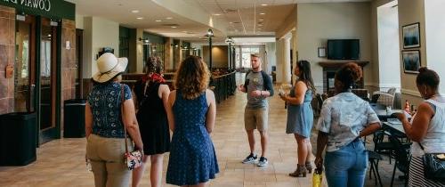 Admission ambassador leading a campus tour